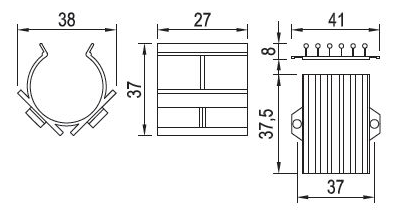Technický obrázek - rohový srutkovací klips k nožičce SCILM