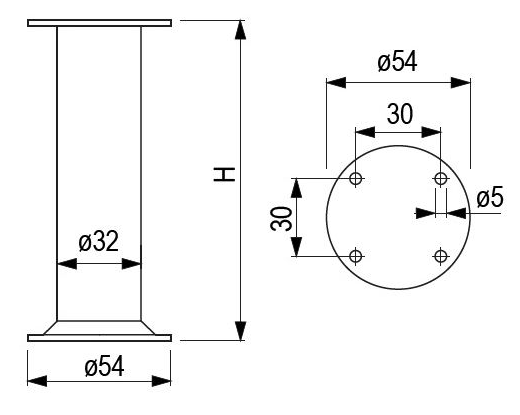 Technický obrázek - Nábytková nožička FA007, matný chrom/ lesklý chrom