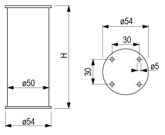 Technický obrázek - Nábytková nožička FA008, matný chrom