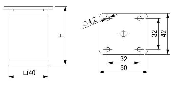 Technický obrázek - Nábytková nožička FA009, imitace nerez / černý plast
