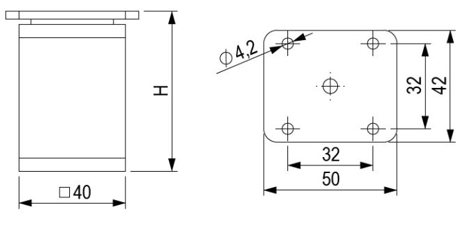 Technický obrázek - Nábytková nožička FA009, matný chrom