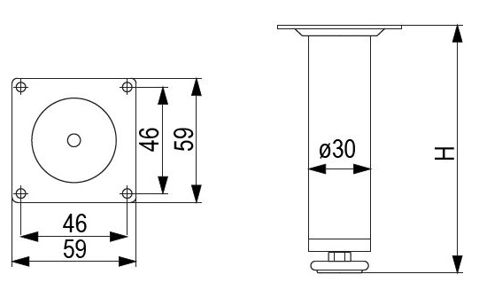 Technický obrázek - Nábytková nožička FS014, lesklý chrom