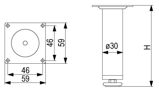 Technický obrázek - Nábytková nožička FS014, matný chrom