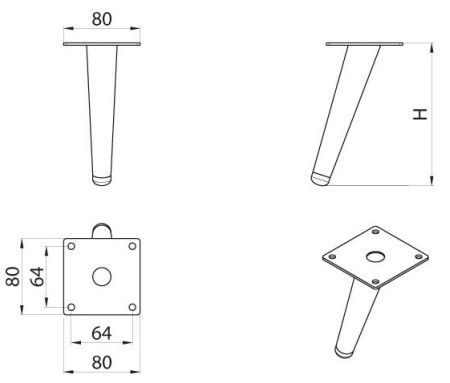 Technický obrázek nábytkové nožičky DN-707, černá matná, značky ATM