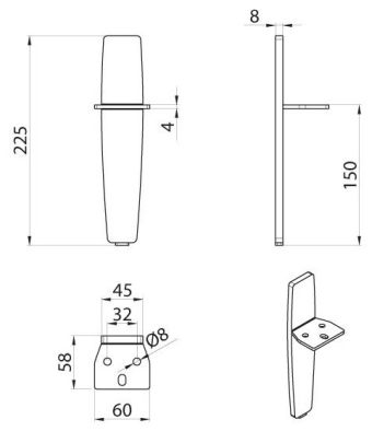 Technický obrázek nábytkové nožičky DN-715, zlatá lesklá, značky ATM