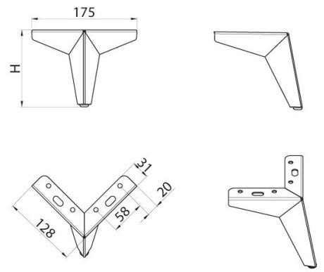 Technický obrázek nábytkové nožičky DN-724, lesklý chrom, značky ATM