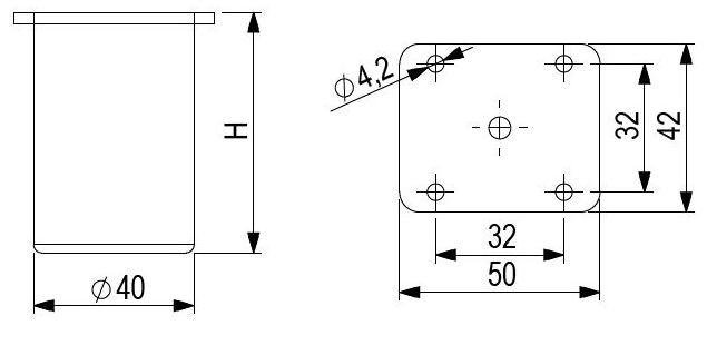 Technický obrázek - Nábytková nožička FA010, matný chrom