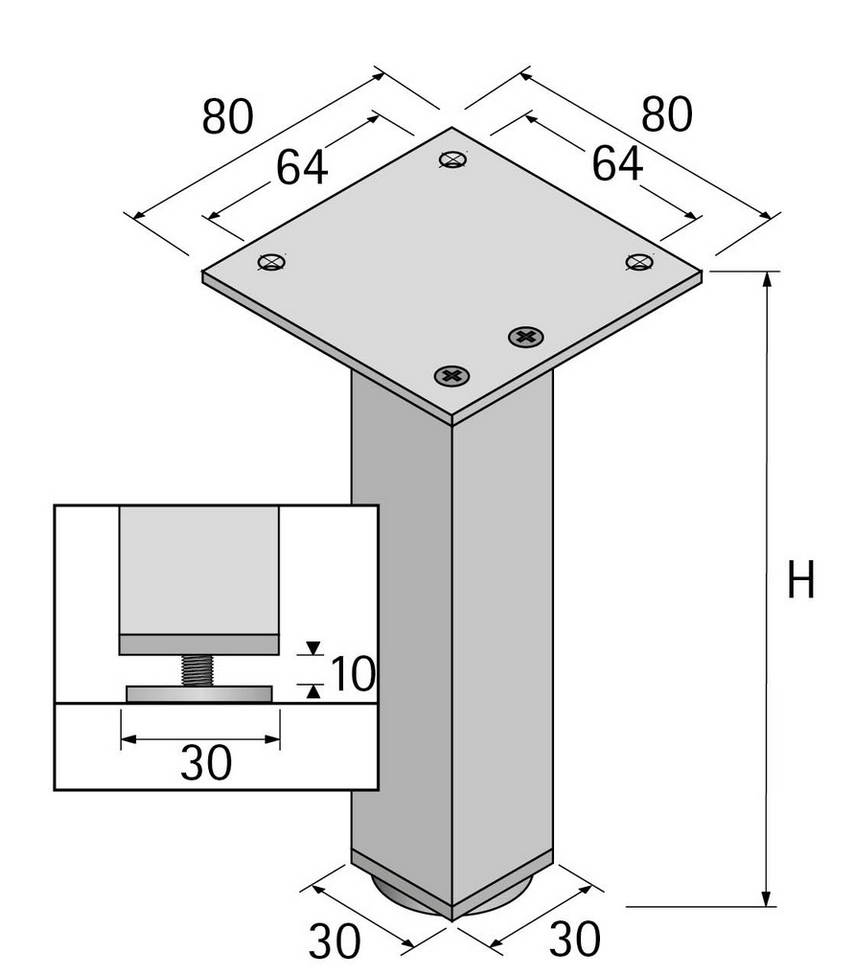 Technický obrázek - Nožička Lano SQ 30 - hliník elox