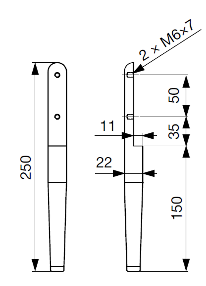 Technický nákres nábytková nožička Riex GA78 černá matná