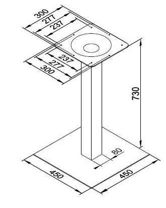 Technický obrázek Centrální stolová noha Strong, nerez, 730mm