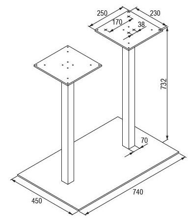 Technický obrázek Centrální stolová noha dvojitá, 730mm