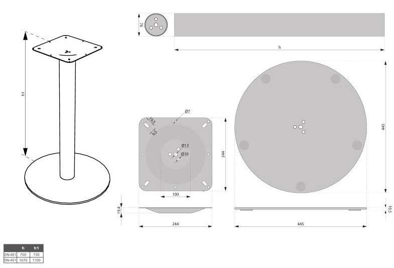 Technický obrázek podnož DN-451, 1100 mm