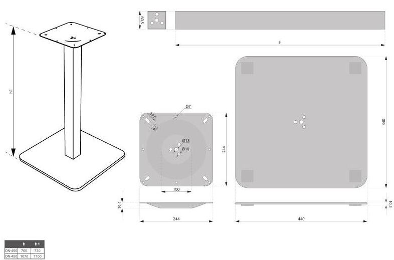 Technický obrázek podnož DN-450, 730 mm
