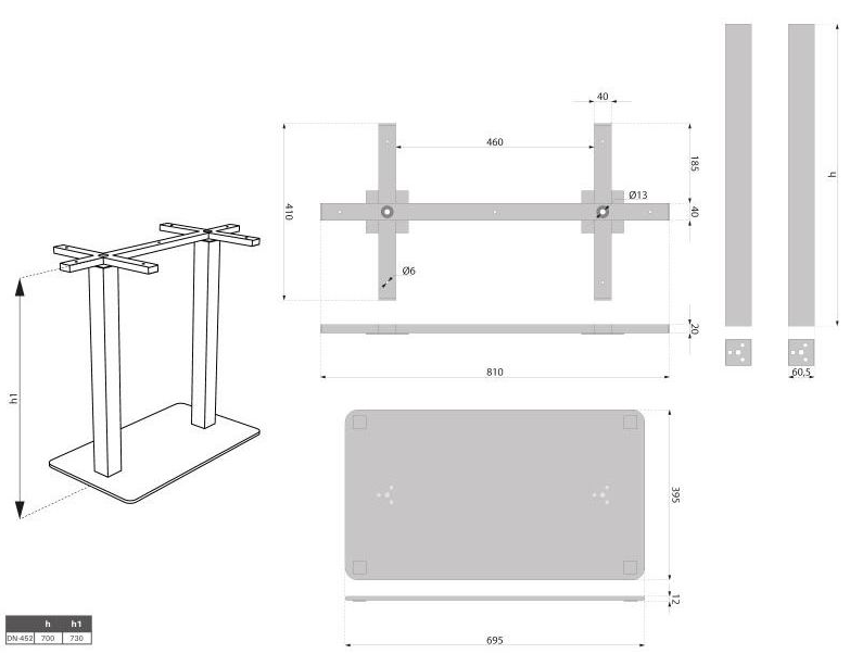 Technický obrázek podnož DN-450, 1100 mm