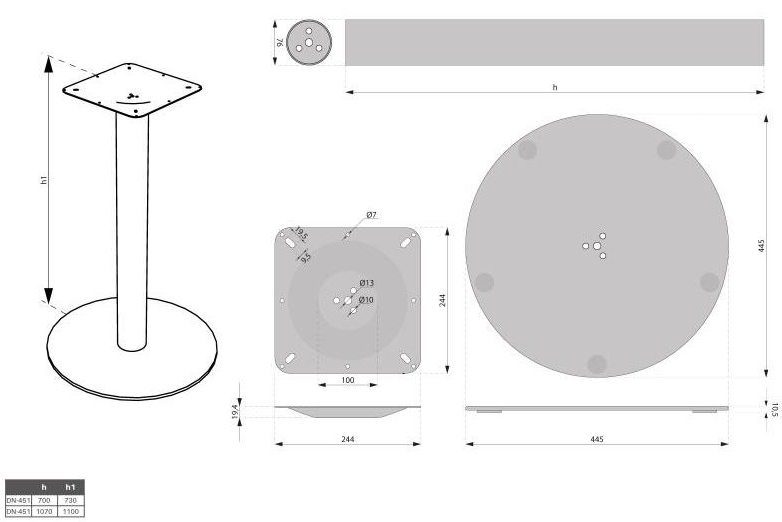 Technický obrázek podnož DN-451, 1100 mm