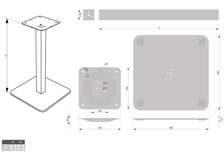 Technický obrázek podnož DN-450, 1100 mm
