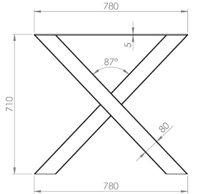 Technický obrázek Stolní podnož X