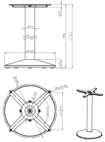 Technický nákres podnož Centrální BM 012, 720mm, podstavec Ø400mm
