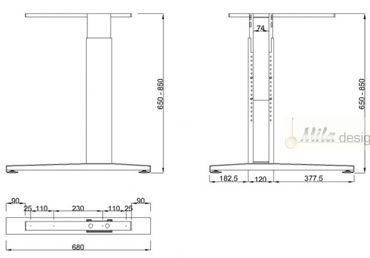 Technický obrázek Stolová podnož ST227 R, výškově nastavitelná