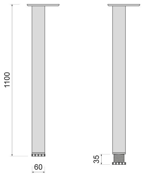 Technický nákres stolní noha 60x60/1100