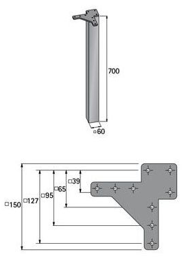 Technický obrázek Stolová noha Afio, nerez