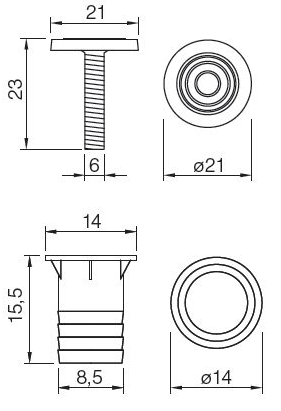 Technický obrázek nastavitelná nožička M6 + narážecí matice
