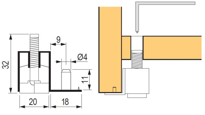 Technický obrázek Rektifikační nožička PR24.22.32