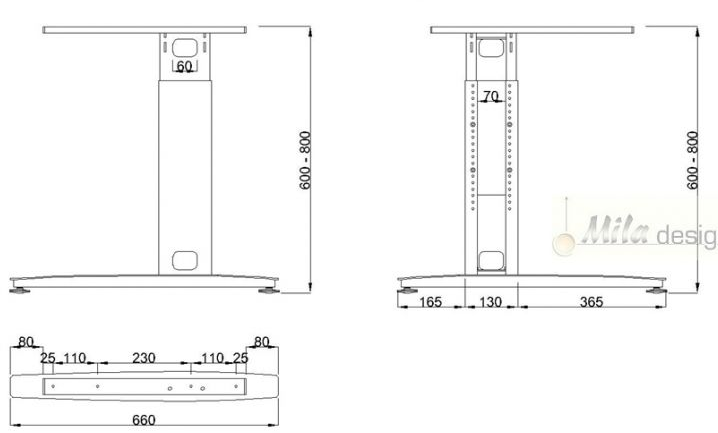 Technický obrázek Stolová podnož ST223R, výškově nastavitelná