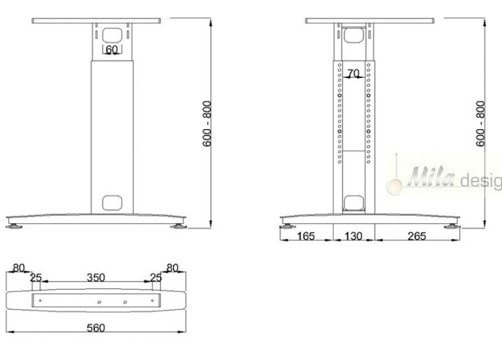 Technický obrázek Stolní podnož ST223/60R, výškově nastavitelná