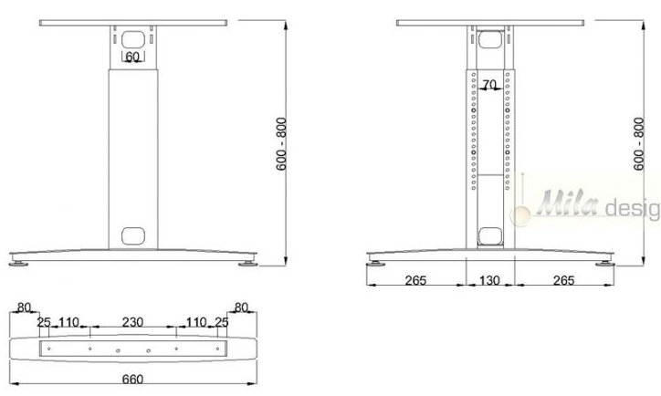 Technický obrázek Stolová podnož ST224R, výškově nastavitelná