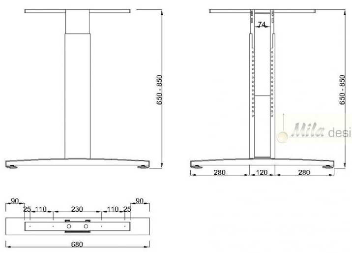 Technický obrázek Stolová podnož ST226 R, výškově nastavitelná