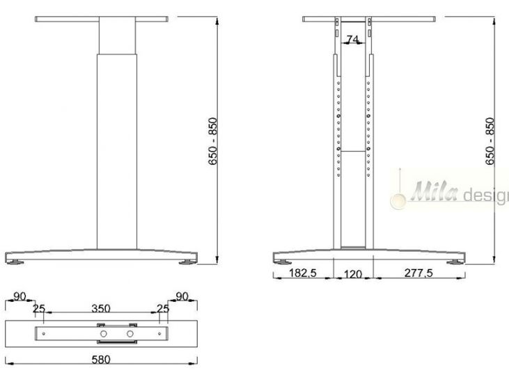 Technický obrázek Stolní podnož ST227/60 R, výškově nastavitelná