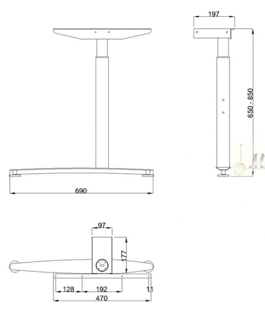 Technický obrázek Stolní podnož Linear LN3301R, výškově nastavitelná