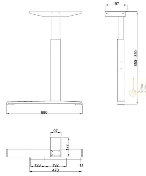Technický obrázek Stolní podnož Linear LN3401R, výškově nastavitelná