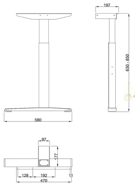 Technický obrázek Stolní podnož Linear LN3403R, výškově nastavitelná