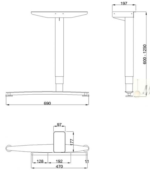 Technický obrázek Stolní podnož Linear LN3301EL, výšk. nastavitelná s elektropohonem