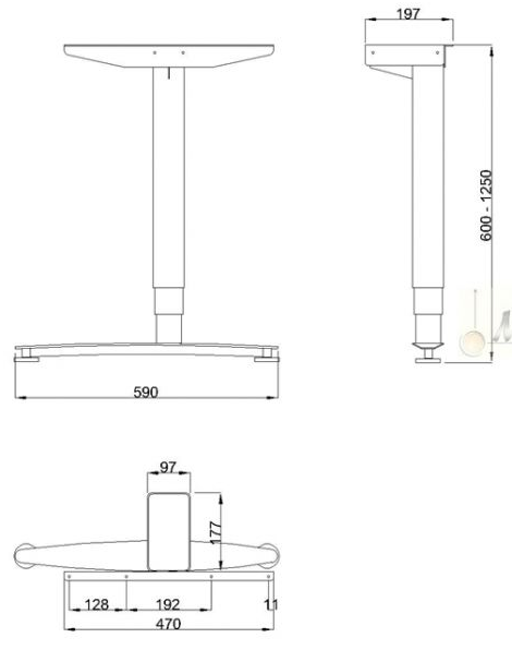 Technický obrázek Stolní podnož Linear LN3303EL, výšk. nastavitelná s elektropohonem