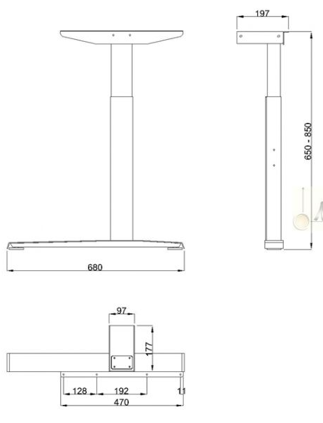 Technický obrázek Stolní podnož Linear LN3401EL, výšk.nastavitelná s elektropohonem