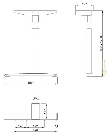 Technický obrázek Stolní podnož Linear LN3403EL, výšk.nastavitelná s elektropohonem