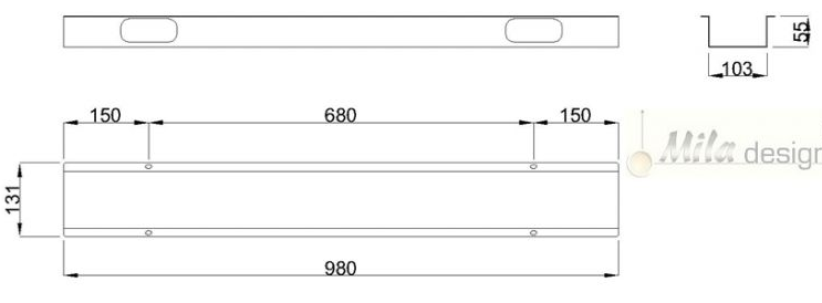 Technický obrázek Závěsný kabelový kanál pro řadu Linear, 980mm