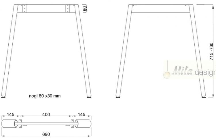 Technický obrázek Stolní podnož Mobilar M6307E-S