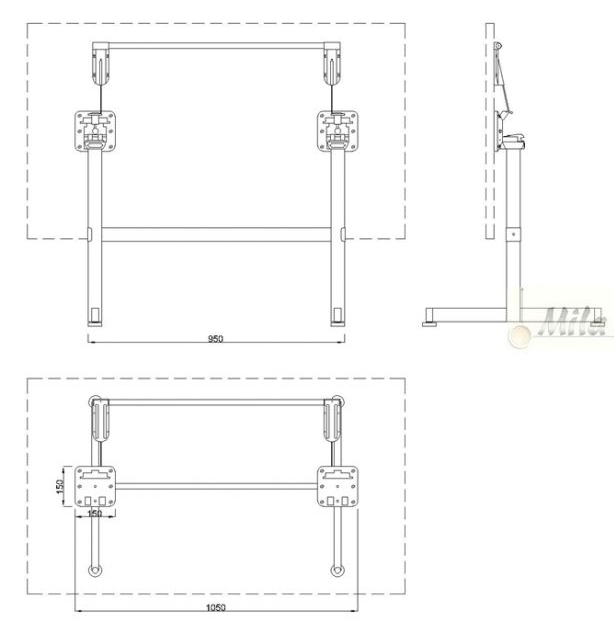 Technický obrázek Stolní podnož se sklopnou deskou ST847U