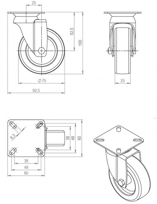 Technický obrázek Kolečko 1470 Ø 75 mm