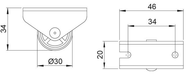 Technický obrázek Kolečko Ø 30mm, pevné