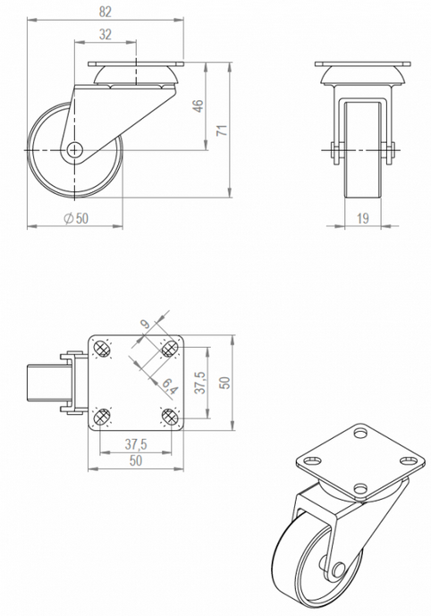 Technický obrázek Kolečko Ø 50 mm