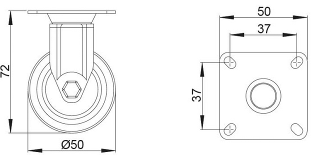 Technický obrázek Kolečko Ø 50 mm pevné