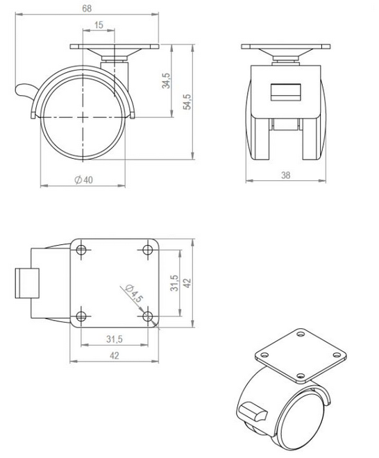 Technický obrázek kolečko ø 40mm