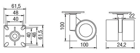 Technický obrázek Kolečko Formule Ø 40 mm, s brzdou