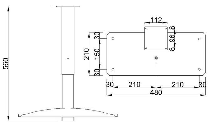 Technický nákres Závesný držák na PC skříně ST103R, výškově nastavitelný