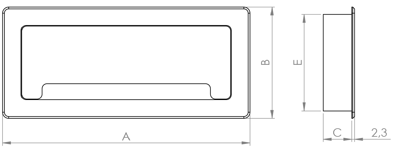 Technický obrázek Hliníková průchodka 200x90mm